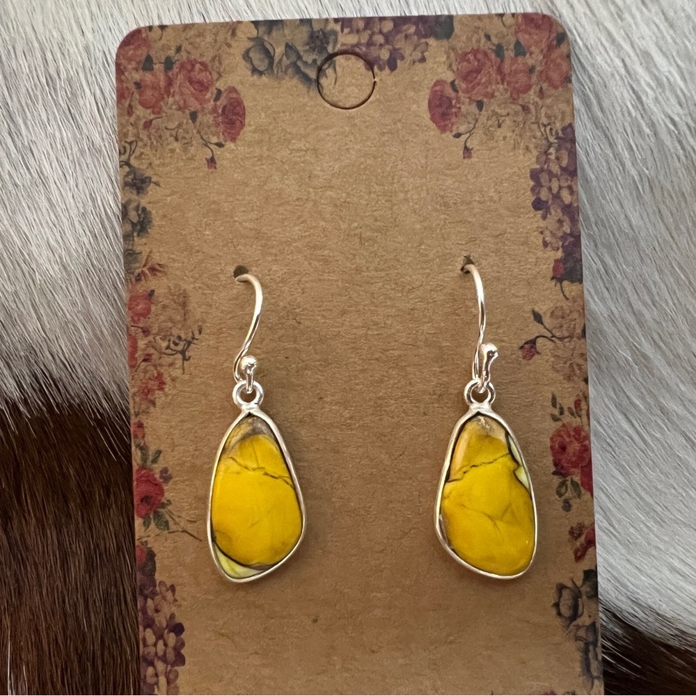 ❤️ Honey Dahlia Kingman Turquoise Teardrop Dangle Earrings 1.28”L Bohemian 925